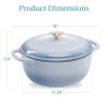 Dutch Oven, 6 Quart Large Baby Blue Enamel Cast-Iron Kitchen Cookware