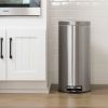 Step Trash Can, 8-Gallon, Round, Stainless Steel, Kitchen Bathroom Home Office