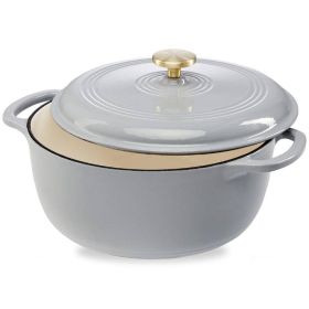 Dutch Oven, 6 Quart Large Light Grey Enamel Cast-Iron  Kitchen Cookware