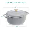 Dutch Oven, 6 Quart Large Light Grey Enamel Cast-Iron  Kitchen Cookware