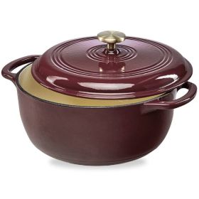 Dutch Oven, 6 Quart Large Maroon Cabernet Red Enamel Cast-Iron  Kitchen Cookware