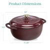 Dutch Oven, 6 Quart Large Maroon Cabernet Red Enamel Cast-Iron  Kitchen Cookware