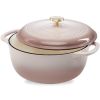 Cast-Iron Dutch Oven, 6 Quart, Large Pink Beige Off-White Enamel Kitchen Cookware