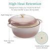 Cast-Iron Dutch Oven, 6 Quart, Large Pink Beige Off-White Enamel Kitchen Cookware