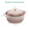 Cast-Iron Dutch Oven, 6 Quart, Large Pink Beige Off-White Enamel Kitchen Cookware