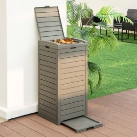 Trash Can, 31gallon, heavy-duty, coffee brown, plastic, outdoor, with bottom liquid drawer