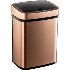 Trash Can, Motion Sensor Lid, 3-Gallon Copper Rose Gold Stainless Steel