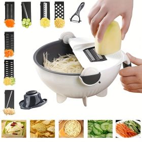 Grater Bowl, 9 blades, Cutting and Draining Basket for Vegetables with Potato Shredder - Kitchen Tool