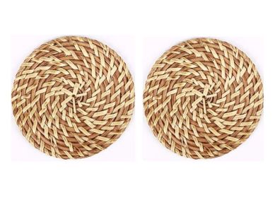 Placemats, 2pcs,  9.8inch, Round, Natural Rattan, Insulation Pad, Natural Color