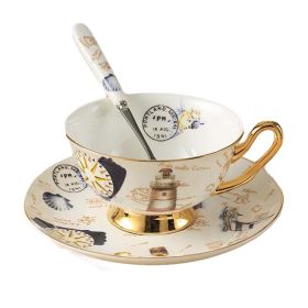 Tea Cup and Saucer with Spoon, 6.8 OZ Coffee Cup Set, Porcelain,  Ceramic,