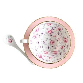 Tea Cup Set, Pink Floral, 5.4OZ, Ceramic,  English Tea Cups and Saucers Set with Spoon Afternoon Tea Cup