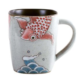 Ceramic Mug, 12 oz Chinese Style, Hand-painted Fish Teacup, Water Cup, Coffee Cup