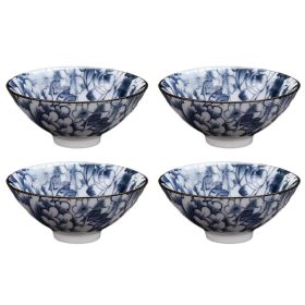 Kungfu Teacup, 4 Pcs, 1.3 oz, Traditional Blue and White Ceramic, Flower Chinese Japanese Wine Cups,