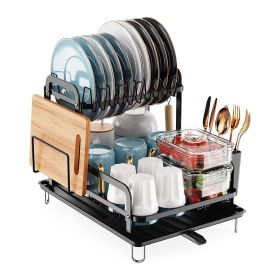 Dish Rack with Drainboard, 2-Tier, Dish Drying Rack, Rustproof,  Detachable Kitchen Drainer Organizer Set