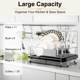 Dish Rack, with Drainboard and Swivel Spout, Stainless Steel, Expandable Spout & Drain Pan