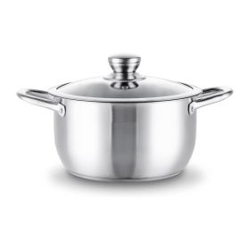 Stock Pot, 5QT, Stainless Steel, with Tempered Glass Lid and Double Handles