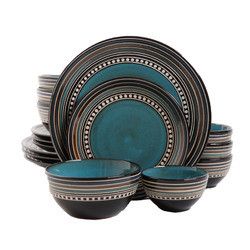 16 Piece Double Bowl Dinnerware Set,  Versailles - Blue