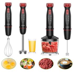 Hand Blender, 12-Speed, Stick Blender, Stainless Steel Blades, Whisk and Milk Frother