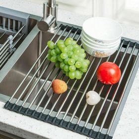 Drain Rack, Roll Up Dish Drying Drainer Mat, Kitchen Stainless Steel Sink