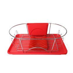 Dish Rack, 17 Inch Red and Silver , Detachable Utensil holder,  6 Attachable Plate Positioners