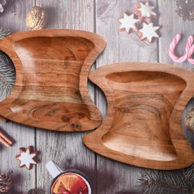 Wooden Serving Platter Tray Bowl for Serving Snacks Salad Fruits or Platters, 20x19 x1.75 cm, Set of 2