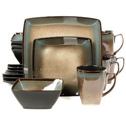 16-Piece Square Dinnerware Set, Gibson Elite Tequesta , Taupe