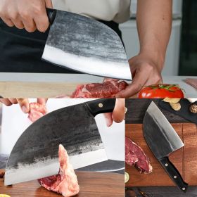 Serbian Chef Knife 6.7 Inch - High Carbon Steel Meat Cleaver - Professional Japanese Full Tang Hammered Cutting Knife For Kitchen Camping BBQ