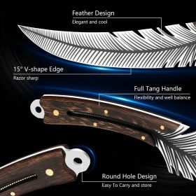 bonViking Knife - 13.8 Inch Full Tang Boning Knife With 8.5 Inch Feather Blade & Leather Sheath - Sharp Hand-Forged 7Cr17MOV Real Carbon Steel