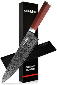 Kegani 8 Inch Japanese Kiritsuke Chef Knife - Japanese 73 Layers VG-10 Damascus Knife - Rosewood FullTang Handle Natural Texture Japanese Knife Sushi