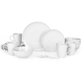 White Dinnerware Set, 20-Piece Service For 4, with Dinner Plates, Salad Plate, Bowls, Mugs and Teaspoons, Porcelain Durable for Christmas