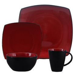 16-Piece Dinnerware Set; Red,  Elite Soho Lounge Square