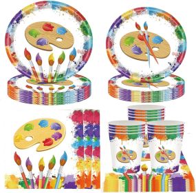 Baby Showers, Birthday Party, Paper Plate Set, Serves 20,  Art Painting Disposable Party Tableware for Kids