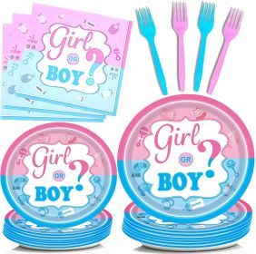 Gender Reveal, Baby Shower, Boy or Girl Birthday Party Supplies, Paper, Dinnerware Set, Serves 16