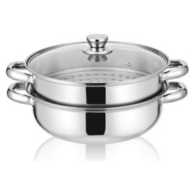 Stack and Steam Pot Set, with Lid, Stainless Steel, 2 Tier Steamer Pot, Steaming Cookware