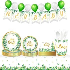 Baby Shower Plates, Hey Baby, Gold Eucalyptus, Oh Baby Birthday, Sage Green Floral, Serves 8, Paper Plate Party Supplies