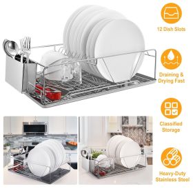 Dish Drying Rack, Stainless Steel, Dish Rack w/ Drainboard, Cutlery Holder,  Kitchen Dish Organizer