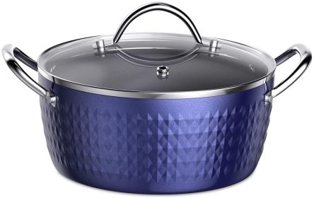 Stock Pot, 3.7Qrt, Soup Pot with Lid, Small Nonstick Soup Pot with Lid, Blue, Nonstick, Induction Stock Pot