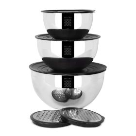 Mixing Bowl Set, 3 Bowl Lid sets, large has removable center for 2 styles of grater, 8pcs, Serenk