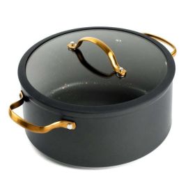 Stock Pot with Glass Lid, Black & Gold, Non-Stick 5 QT Signature