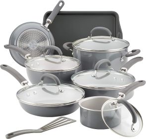 Cookware Set, 13 Piece, Nonstick, Gray Shimmer Aluminum