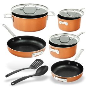 Nonstick Cookware Set,  10PC, (7" & 9") Cast Aluminum, Textured Ceramic Pans with Utensils