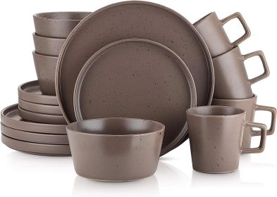 Tableware Set, 16pcs, 4 large plates, 4 small plates, 4 bowls and 4 cups, serving 4, brown matte