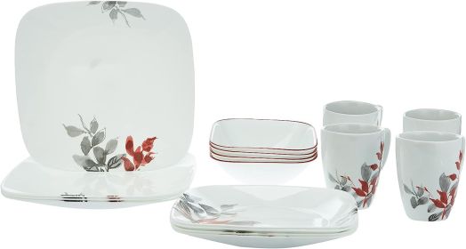 16-Piece Asian Style Kyoto Leaf Porcelain Dinnerware Set (Serves 4