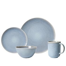 Dinnerware Set, 16pcs, Blue Round Stoneware Dinnerware Set