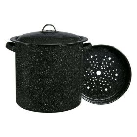 Stock Pot includes steamer insert, 15.5-Quart, Enamel on Steel, Multiuse Pot, Seafood / Tamale,  Black