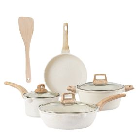 4pc Cookware Set, Pots and Pans, White, Nonstick Granite Coating, Frying Pan Stockpot Sauce Pan