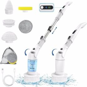 Electric Cleaning Brush, Spin Scrubber, Cordless with Display, 3 Adjustable Angle, 2 Speeds, 5 Brush Heads