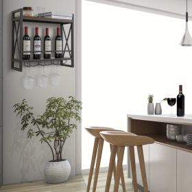 Wall Mounted Wine Rack, Industrial, with 3 Stem Glass Holders