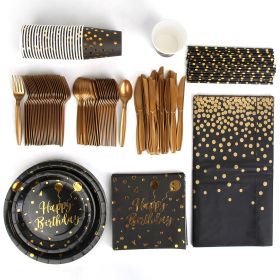 Disposable Dinnerware Set, Birthday Party Supplies For 25 Guests,  201PCS Black Gold  HAPPY BIRTHDAY