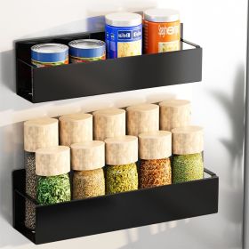 Spice Storage Rack, 4 Pack Magnetic Organizer for Refrigerator and Oven, Black